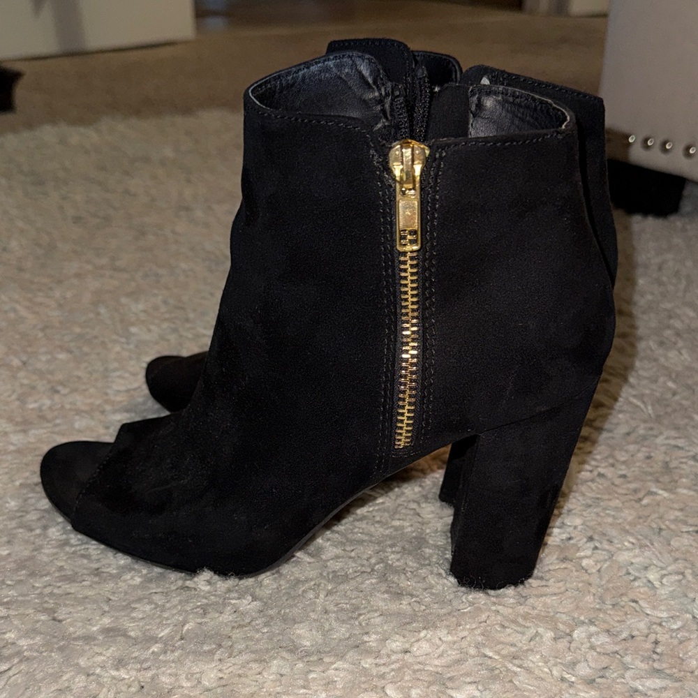 Material Girl-Elegant Black Peep-Toe Ankle Boots